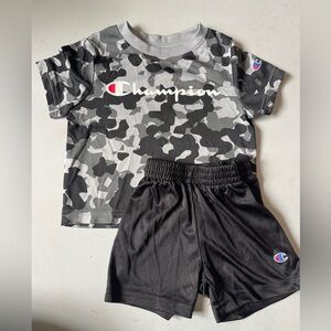 Champion Toddler Set- Black and Gray Camo T-Shirt with Black Shorts